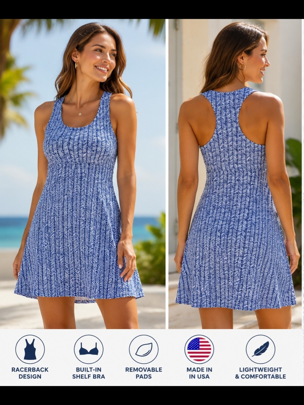 Spunkwear Blue Printed Racerback Swim Dress - Women's Swim
